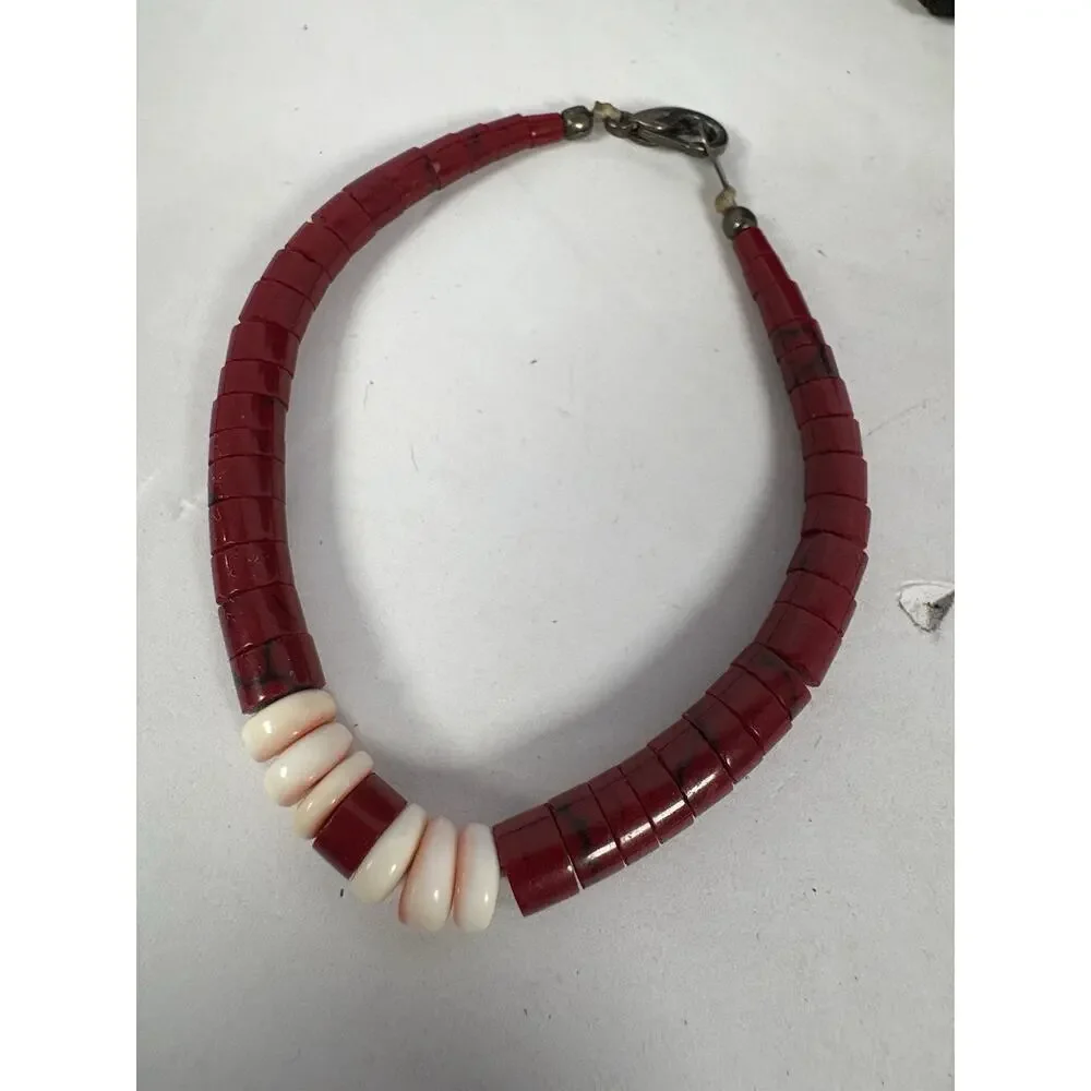 Block Turquoise and Coral Graduated Heishi Necklace, Bracelets And Earrings Set - Picture 11 of 15